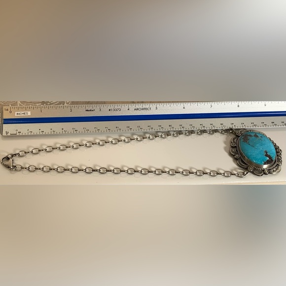 Bold Beauty: Gilbert Tom Navajo Sterling Silver & Turquoise Statement Necklace - Picture 4 of 10